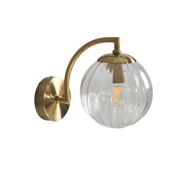 1-Light Curved Arm Wall Sconce with Ball Rib Glass Ball Shade - Image 8