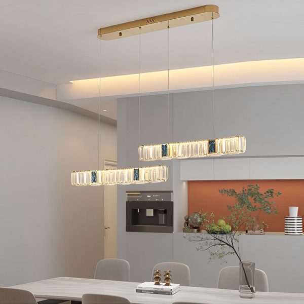 2 Strips Three Step Dimming LED Modern Crystal Dining Room Chandeliers - Image 2