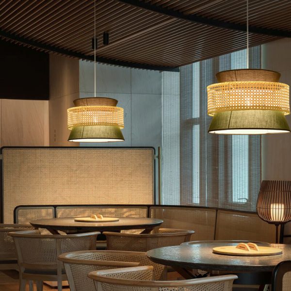 Modern Rattan Japanese Drum Shape 1-Light Pendant Light - Image 13