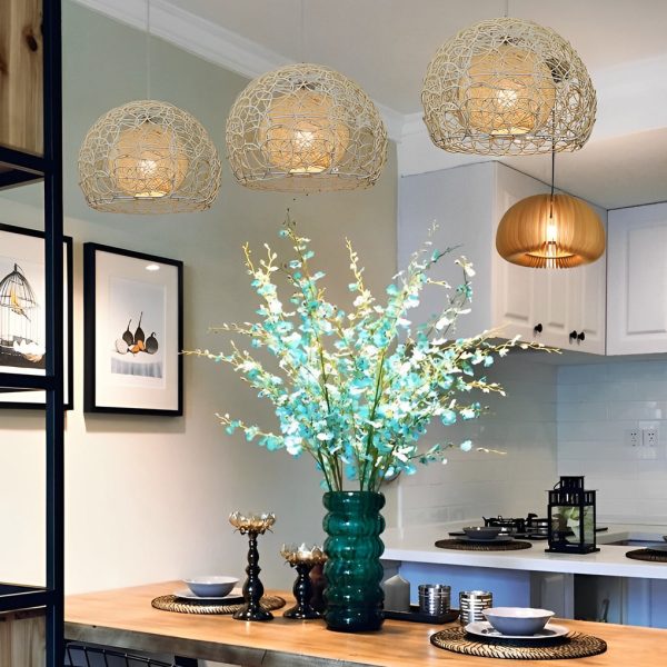 Round Double Layer Rattan Creative Ball Modern Chandelier Pendant Light - Image 4