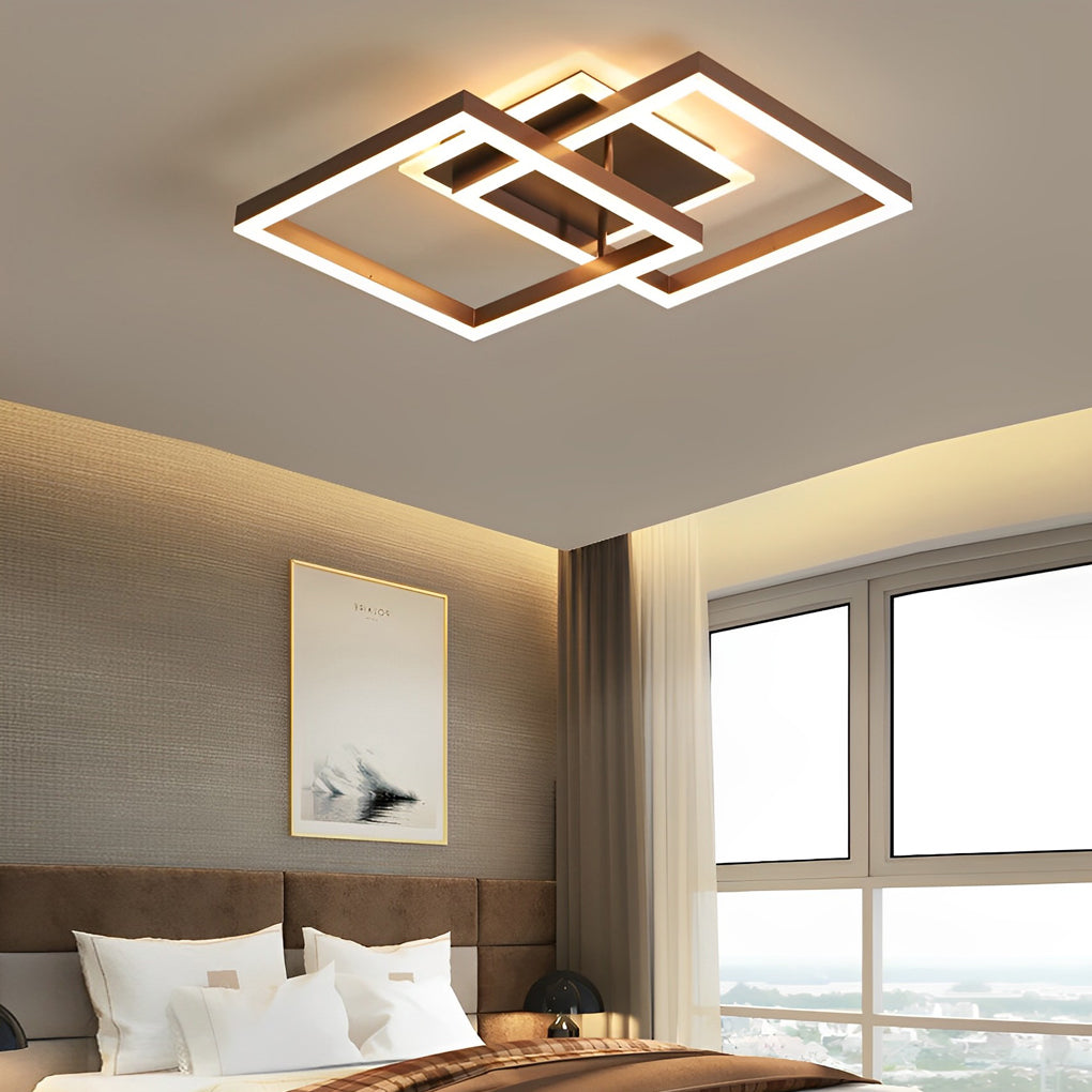 2-a76a1ad1-4fec-4b74-850f-fa8d62bdf38a.jpg Square Overlapping LED Aluminum Brown Modern Ceiling Light Fixture - Image 1