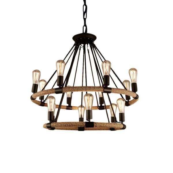 Rustic Industrial Hemp Rope Chandelier with Iron Frame - Image 10