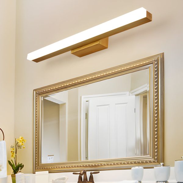 Modern Wooden LED Vanity Light Rectangular Wall-Mount Bathroom Lighting - Image 3