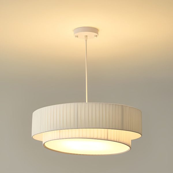 Double Layer Drum Pleated Fabric White Creative Nordic Chandelier Light - Image 4