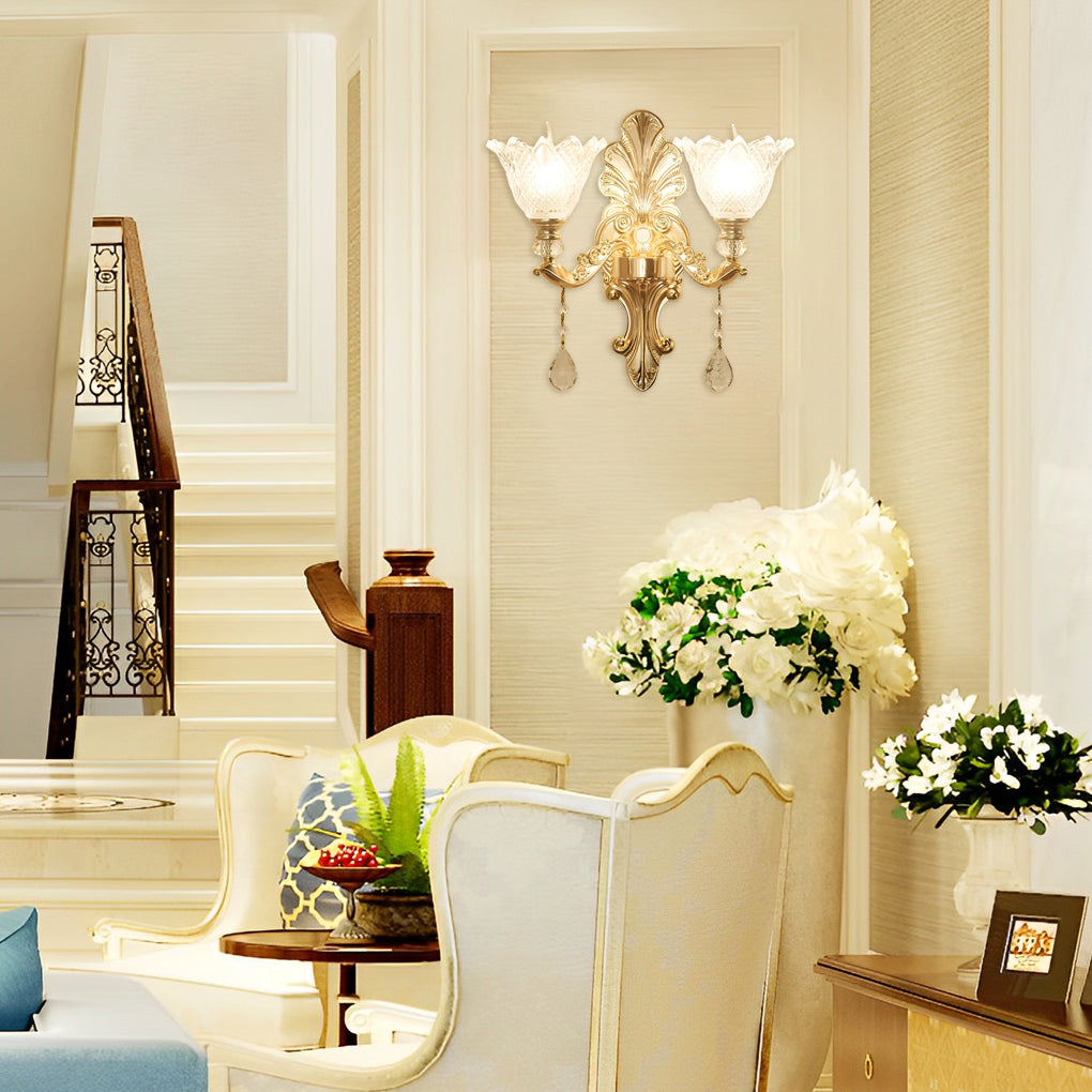 2-ac2fb4fb-4afc-452a-aa7b-2570dc9c60ee.jpg 2 Lights Flowers Crystal Glass Three Step Dimming European-Style Wall Lamp - Image 1