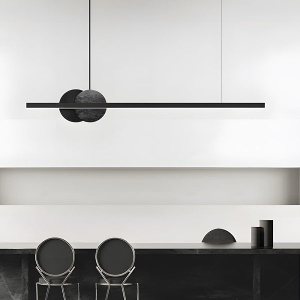 Black Linear Round Marble LED Pendant Light - Image 4