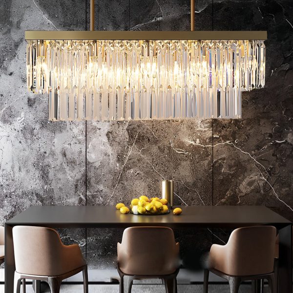 Rectangular LED Three Step Dimming Crystal Strips Postmodern Chandelier - Image 2