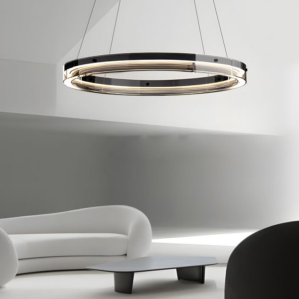 Black Glass Dimmable LED Ring Pendant Chandelier - Image 4