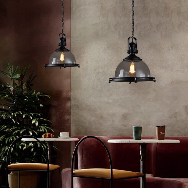 Retro Semicircular Glass Iron Black Industrial Style Pendant Lights Chandelier - Image 2