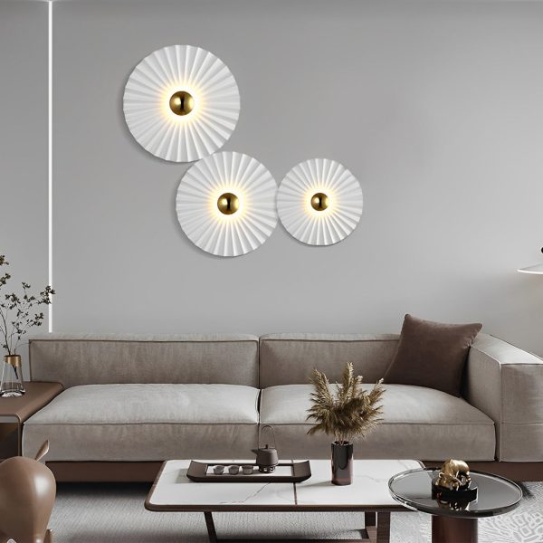 Lotus Leaf Round Pleated LED Creative White Modern Wall Lights Fixture - Image 2