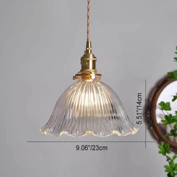 Nordic Modern Minimalist Flower Copper Walnut Glass 1-Light Pendant Light - Image 5