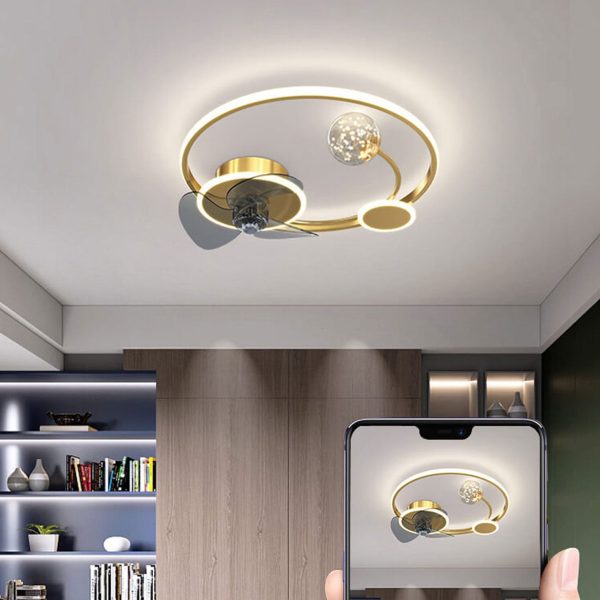 Modern Creative Circle Ball Design LED Flush Mount Ceiling Fan Light - Image 7