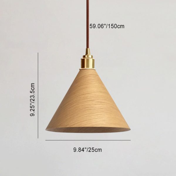 Nordic Minimalist Solid Wood Cone Copper 1-Light Pendant Light - Image 4