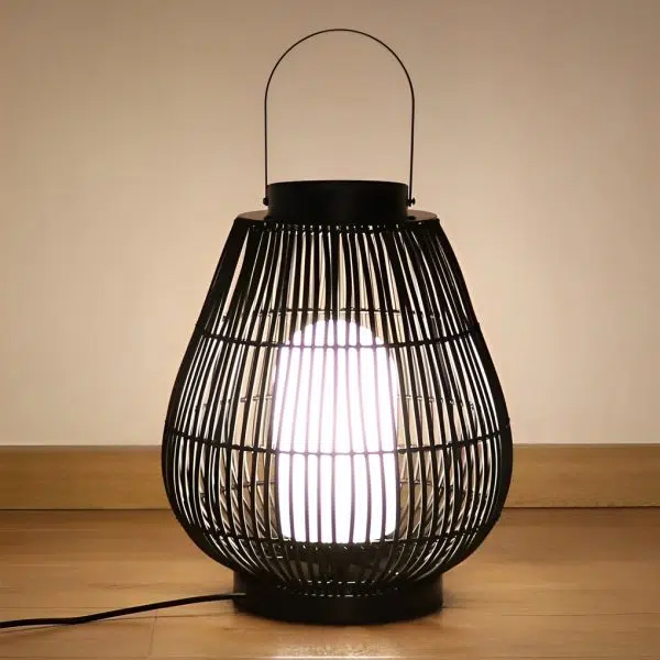 Portable Black Modern Iron Woven E27 Pillar Accent Outdoor Lantern - Image 8