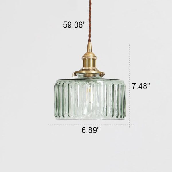 Japanese Vintage Brass Glass Round Jar 1-Light Pendant Light - Image 8