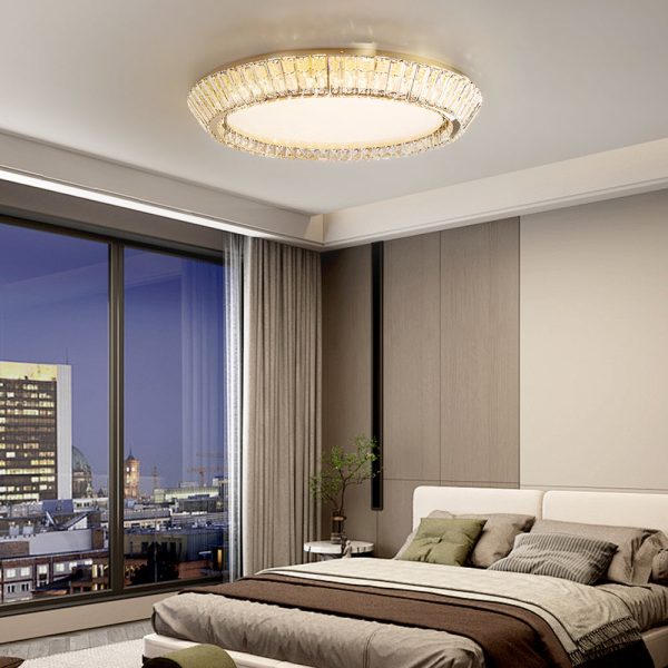 Quicksand Drum Crystal Chandelier Flush Mount Titanium Gold Ceiling Light - Image 2