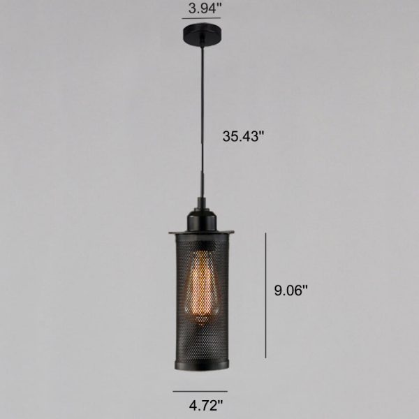 Vintage Wrought Iron Metal Mesh Cylindrical 1-Light Pendant Light - Image 6