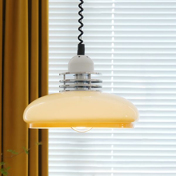 Round Glass Cream Retractable 3 Step Dimming Retro Nordic Pendant Lights - Image 2