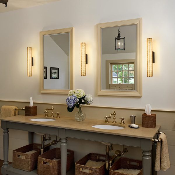 Gold Perforated Cylindrical Bathroom Vanity Light with Mesh Design - Image 2