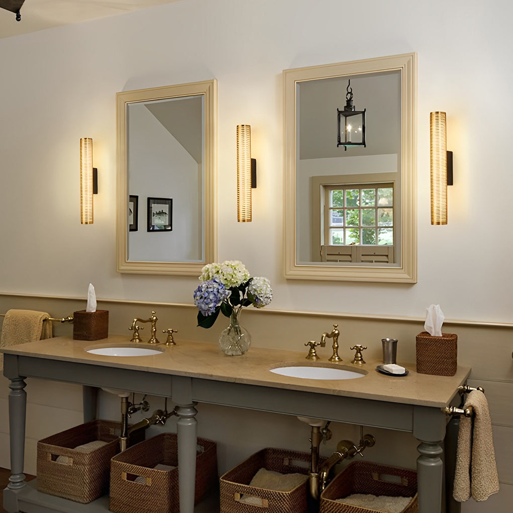 2-f3d5fbf1-98ea-436f-b3b1-8afb5172b478.jpg Gold Perforated Cylindrical Bathroom Vanity Light with Mesh Design - Image 2