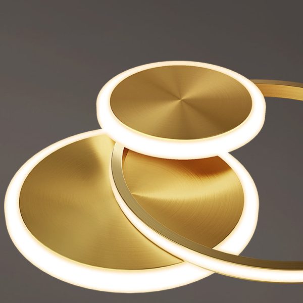 Modern Minimalist Triple Circle Full Copper Acrylic LED Flush Mount Ceiling Light For Bedroom - Image 7