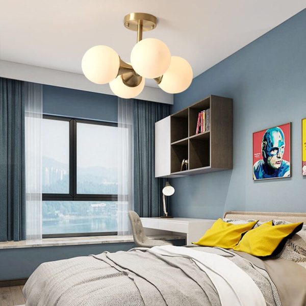 Modern Light Luxury Brass Glass Orb 4-Light Semi-Flush Mount Ceiling Light - Image 12