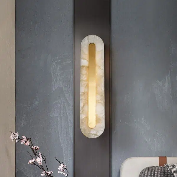 Light Luxury Brass Marble Oval Square LED Wall Sconce Lamp - Image 26