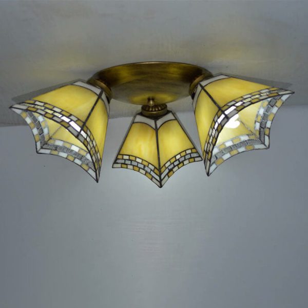 Tiffany Light Luxury Stained Glass Horn 3-Light Semi-Flush Mount Lighting - Image 14