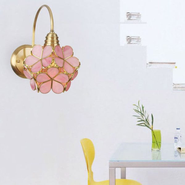 European Tiffany Vintage Brass Glass 1-Light Wall Sconce Lamp - Image 15