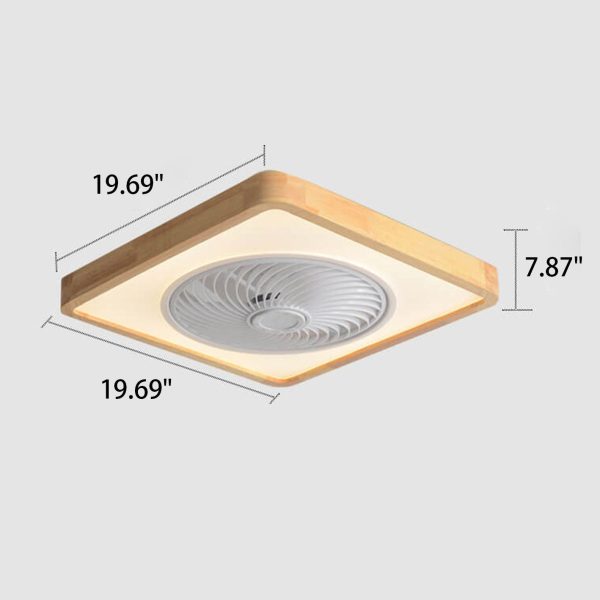 Modern Minimalist Wood Geometric LED Flush Mount Ceiling Fan Light - Image 10
