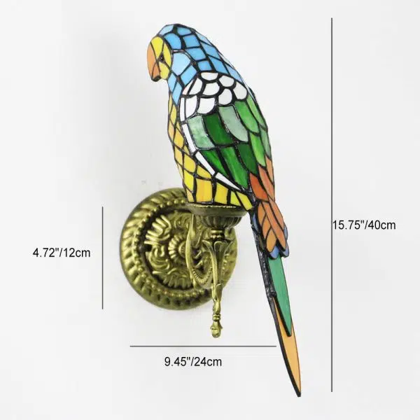 Tiffany Vintage Parrot Stained Glass 1-Light Wall Sconce Lamp - Image 8