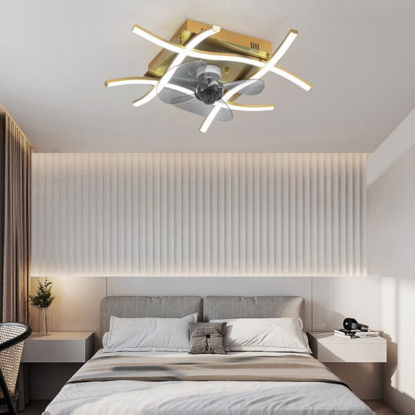 Modern Minimalist Square Aluminum Corrugated Inverter LED Flush Mount Ceiling Fan Light - Image 6