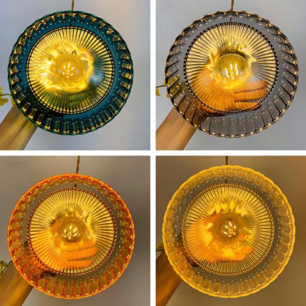 Nordic Stained Glass Dome Brass 1-Light Pendant Light - Image 13