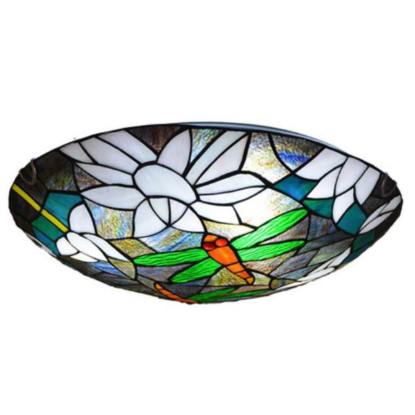 Vintage Tiffany Dragonfly Stained Glass 2/3 Light Flush Mount Ceiling Light - Image 14