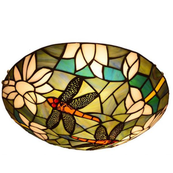 Vintage Tiffany Dragonfly Stained Glass 2/3 Light Flush Mount Ceiling Light - Image 13