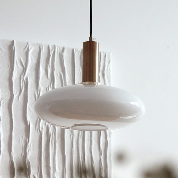 Nordic Milky White Glass Flat Round 1-Light  Pendant Light - Image 17
