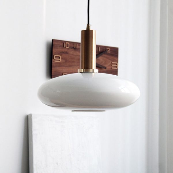 Nordic Milky White Glass Flat Round 1-Light  Pendant Light - Image 3