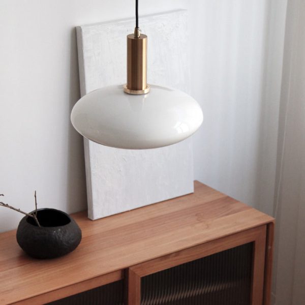 Nordic Milky White Glass Flat Round 1-Light  Pendant Light - Image 6