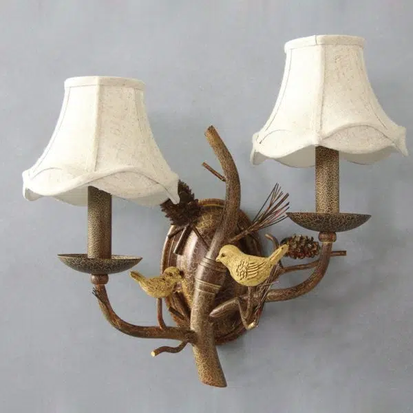 Vintage Fabric Bird Pinecone Resin 1/2 Light Wall Sconce Lamp - Image 8