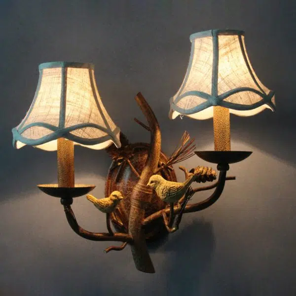 Vintage Fabric Bird Pinecone Resin 1/2 Light Wall Sconce Lamp - Image 11
