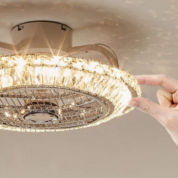 Nordic Simple Crystal Round Frame Design LED Flush Mount Ceiling Fan Light - Image 6