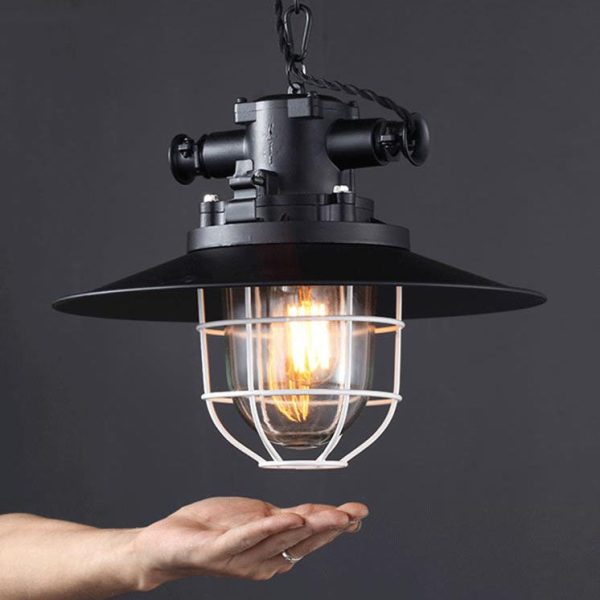 Industrial Vintage Blast Iron Cage 1-Light Pendant Light - Image 13