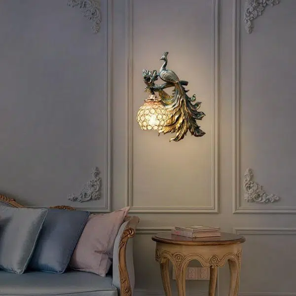 European Vintage Peacock Resin 1-Light Wall Sconce Lamp - Image 11