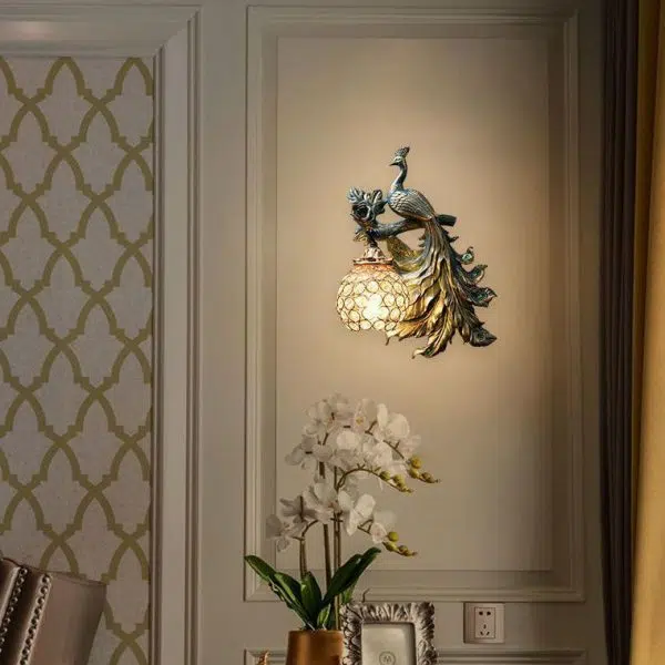 European Vintage Peacock Resin 1-Light Wall Sconce Lamp - Image 13
