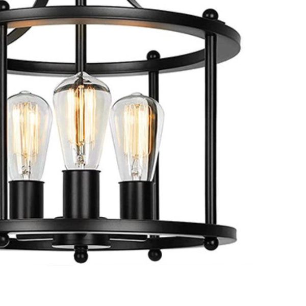 Industrial Vintage Round Drum 3-Light Semi-Flush Mount Ceiling Light - Image 6