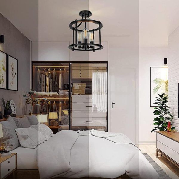 Industrial Vintage Round Drum 3-Light Semi-Flush Mount Ceiling Light - Image 11