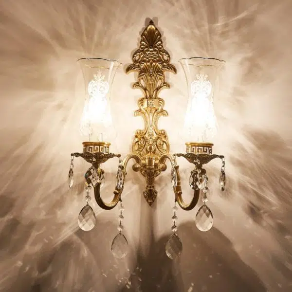 Vintage French Crystal Candelabra Brass 1/2 Light Wall Sconce Lamp - Image 5