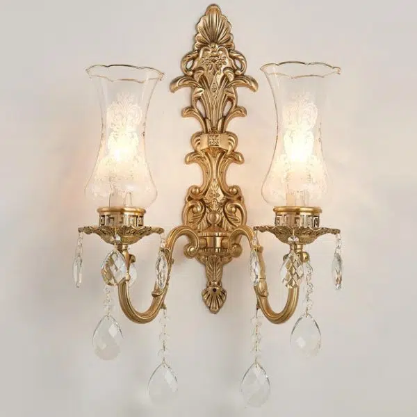 Vintage French Crystal Candelabra Brass 1/2 Light Wall Sconce Lamp - Image 4