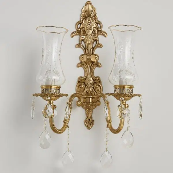 Vintage French Crystal Candelabra Brass 1/2 Light Wall Sconce Lamp - Image 6