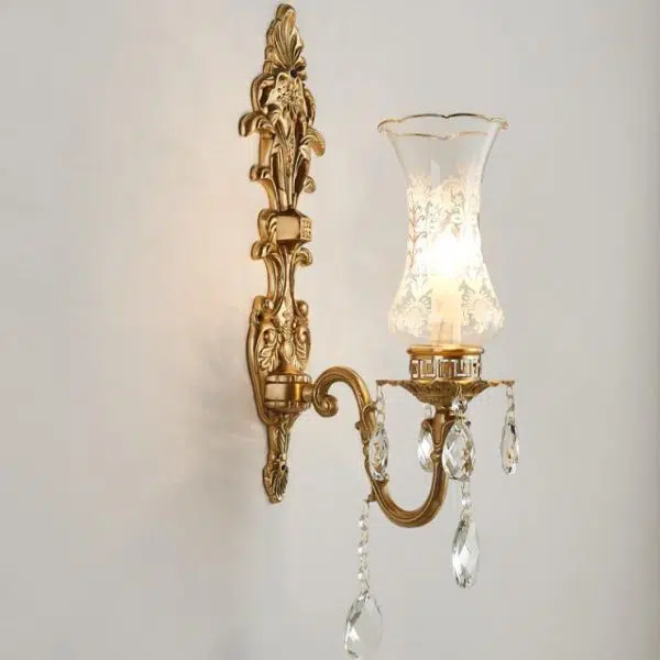 Vintage French Crystal Candelabra Brass 1/2 Light Wall Sconce Lamp - Image 3
